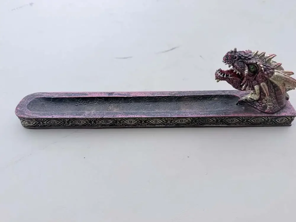 Red and Gold Dragon Head Resin Incense Burner Holder with Green Eyes